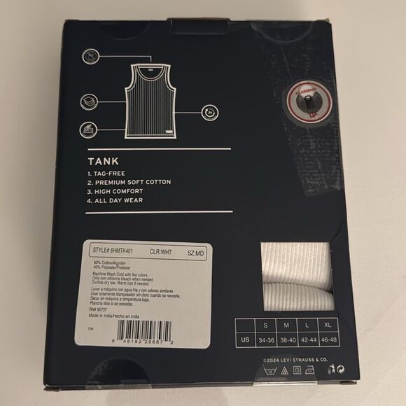 Levis Tank Top Mens Medium White 4 Pack Ribbed - Picture 2 of 2